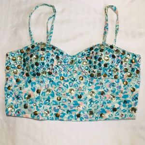 Bedazzled cheetah print crop top